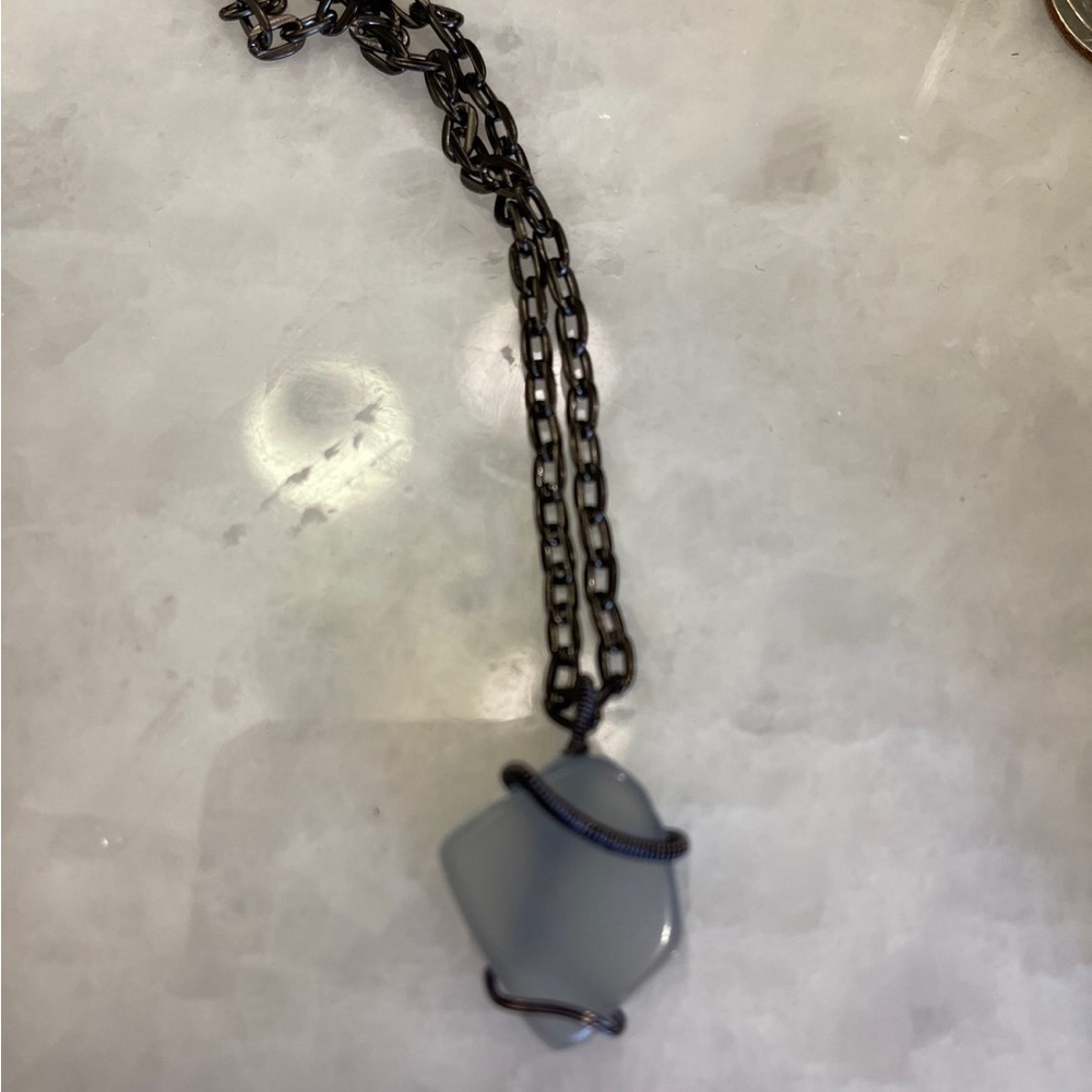 Frosty- Frosted Crystal Quartz Natural pendant wrapped in black wire